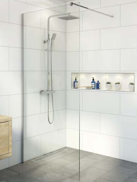 Kingsland frameless wetroom screen for mobiliy bathrooms