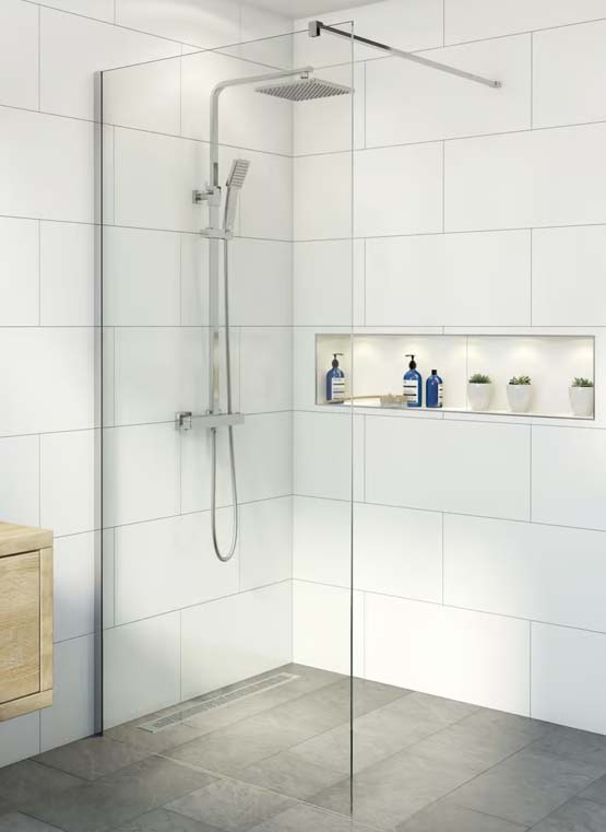 Kingsland frameless wetroom screen for mobiliy bathrooms