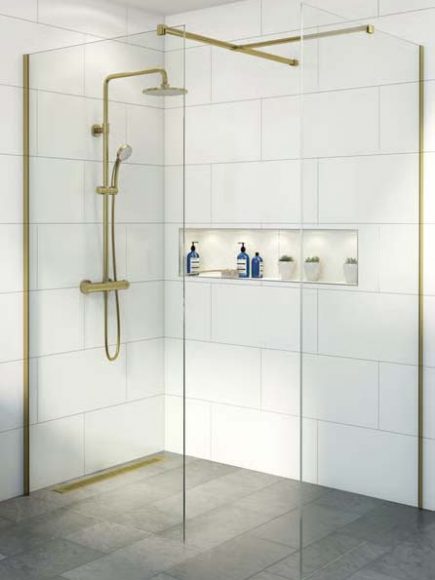 Brass wetroom screen for mobility shower
