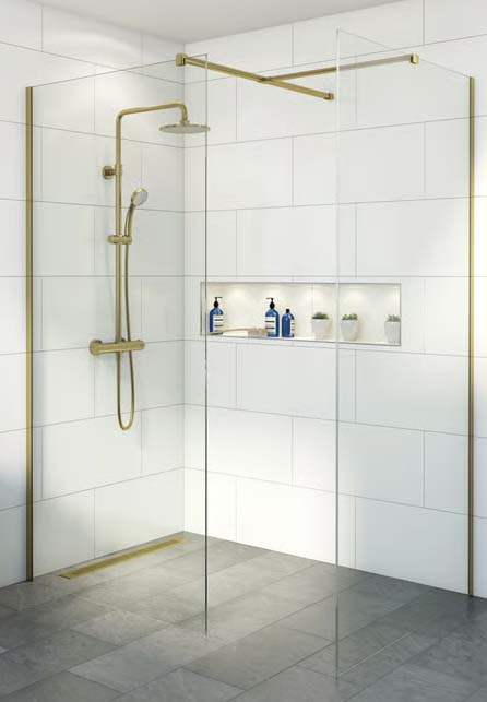 Kingslamd wetroom screen with end panel for mobility shower