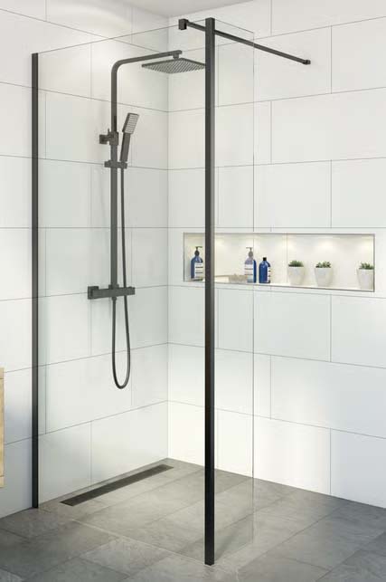 Kingsland Wetroom Screen - Black for mobility shower or wetroom