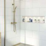 Kingsland wetroom screen in Brass for mobility shower