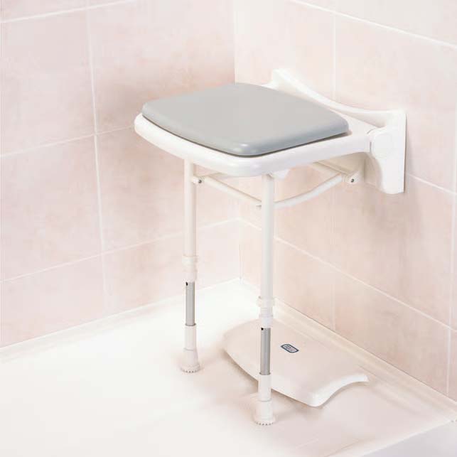 folding wall mounted white & grey mobility shower seat