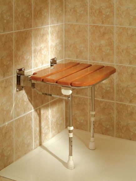 wooden wall mounted fold up mobility shower seat