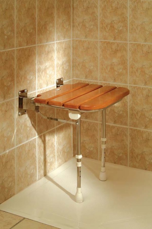 wooden wall mounted fold up mobility shower seat