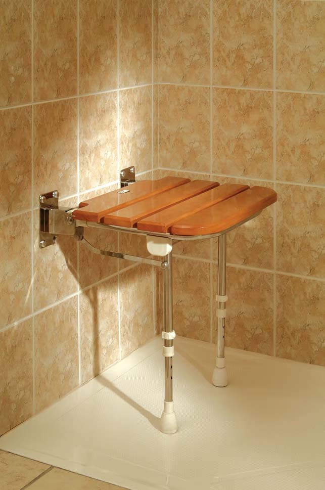 wooden wall mounted fold up mobility shower seat