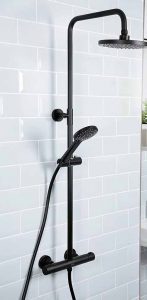 Round dual headed thermostatic shower in Black