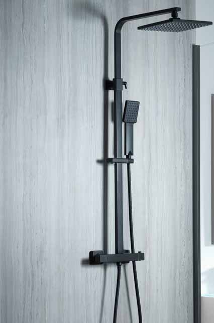 Square head thermostatic shower in black