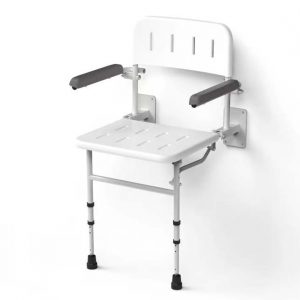 London Wall mounted shower seat with back, arms and adjustable legs