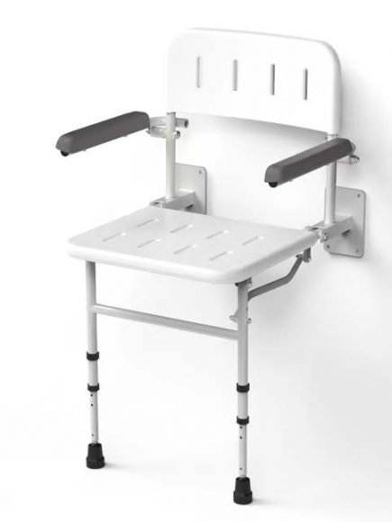 London Wall mounted shower seat with back, arms and adjustable legs
