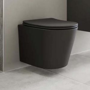 wall hung rimless black toilet