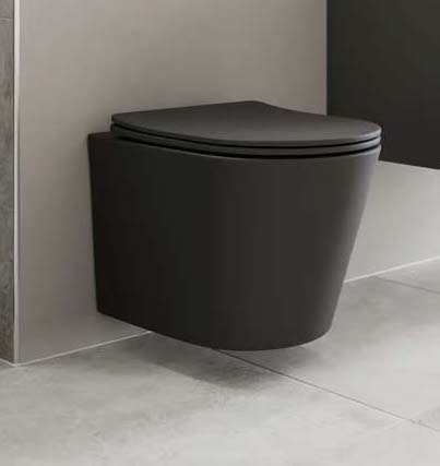 wall hung rimless black toilet