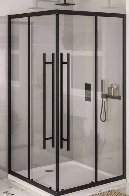 Matt black corner shower enclosure