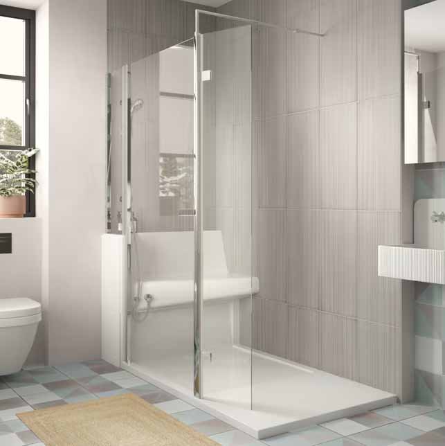 complete walk-in shower enclosure with seat and shower