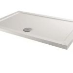White rectangular shower tray/base with a circular drain near the center-left.