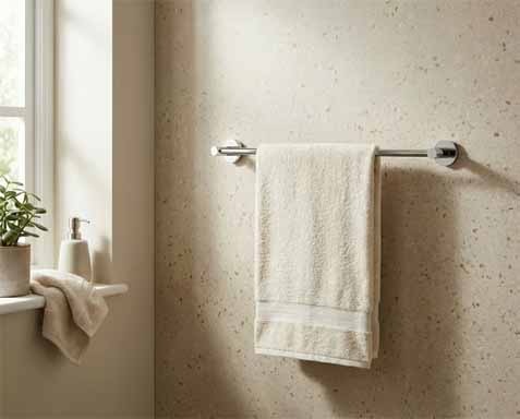 chrome towel rail on wall